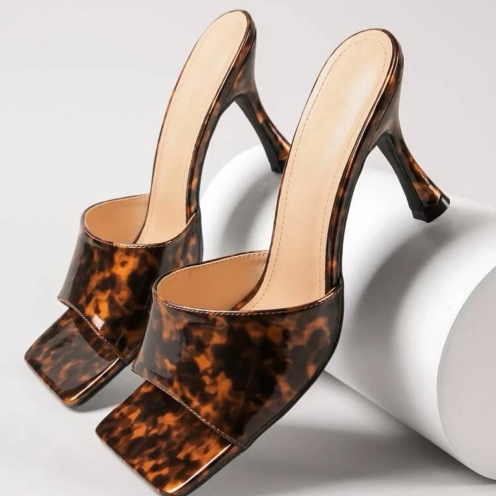 SHEIN Tortoiseshell Pattern High Heel Slide Sandals in Brown